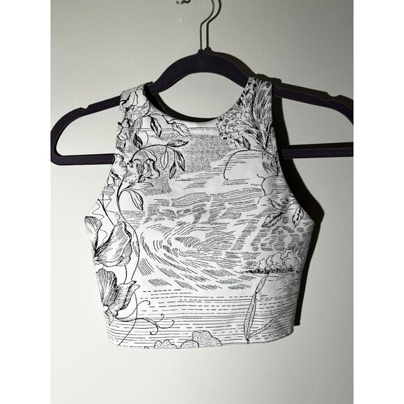 Athleta Tops - Athleta White Black Floral Print Conscious Crop Bra Wm XS Low Impact